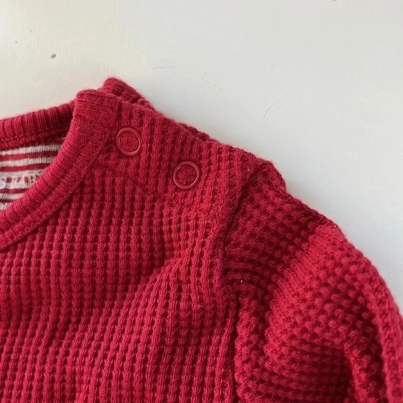 NWT BURTS BEES BABY 100% Organic Cotton Red Waffle Long Sleeve Ruffle Dress - Picture 4 of 6